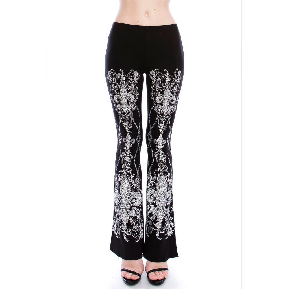 NWOT VOCAL Black and White Flare Pants with Ornate Design